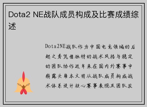 Dota2 NE战队成员构成及比赛成绩综述